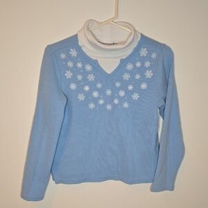 Studio Works Dickey Turtleneck Blue Snowflake Ribbed Shirt Size PM